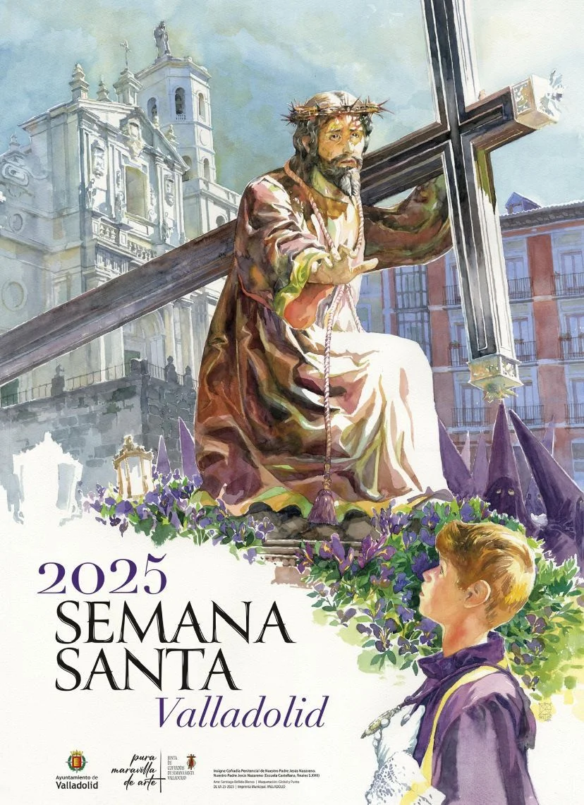 Cartel Semana Santa Valladolid 2025. Acuarela Santiago Bellido